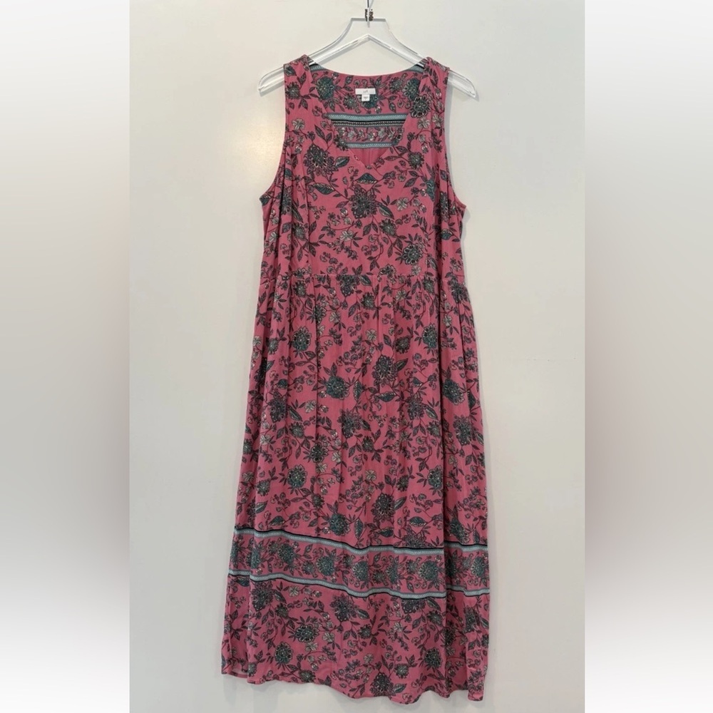 J Jill Dreamscape Border Print Pink Floral Maxi Dress Womens Size Large (963)‎ - Picture 2 of 6